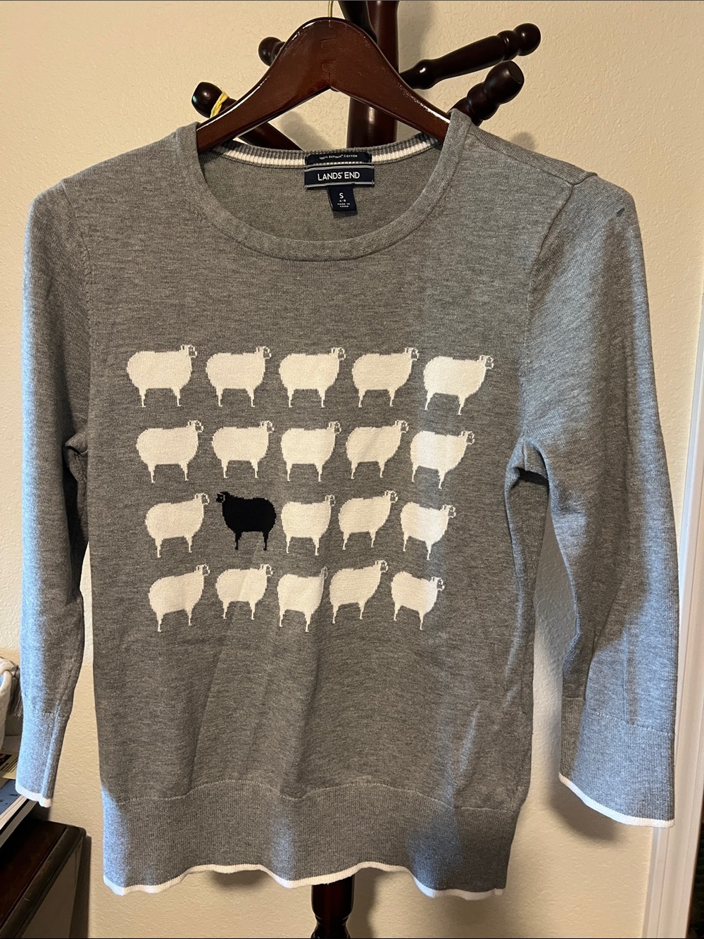 Lands' End Gray Crewneck Sweater with Black Sheep Motif
